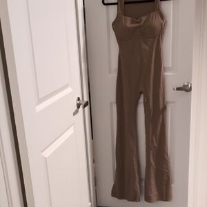Women’s Taupe Jumpsuit - Sculpted Bust & Flared Leg